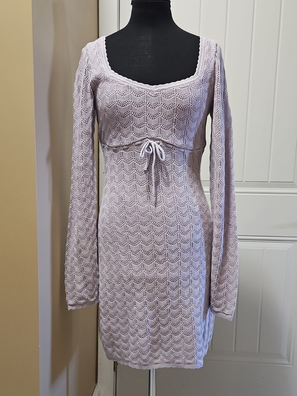 Hollister Long-Sleeve Crochet-Style Mini Dress Medium Tall In Purple